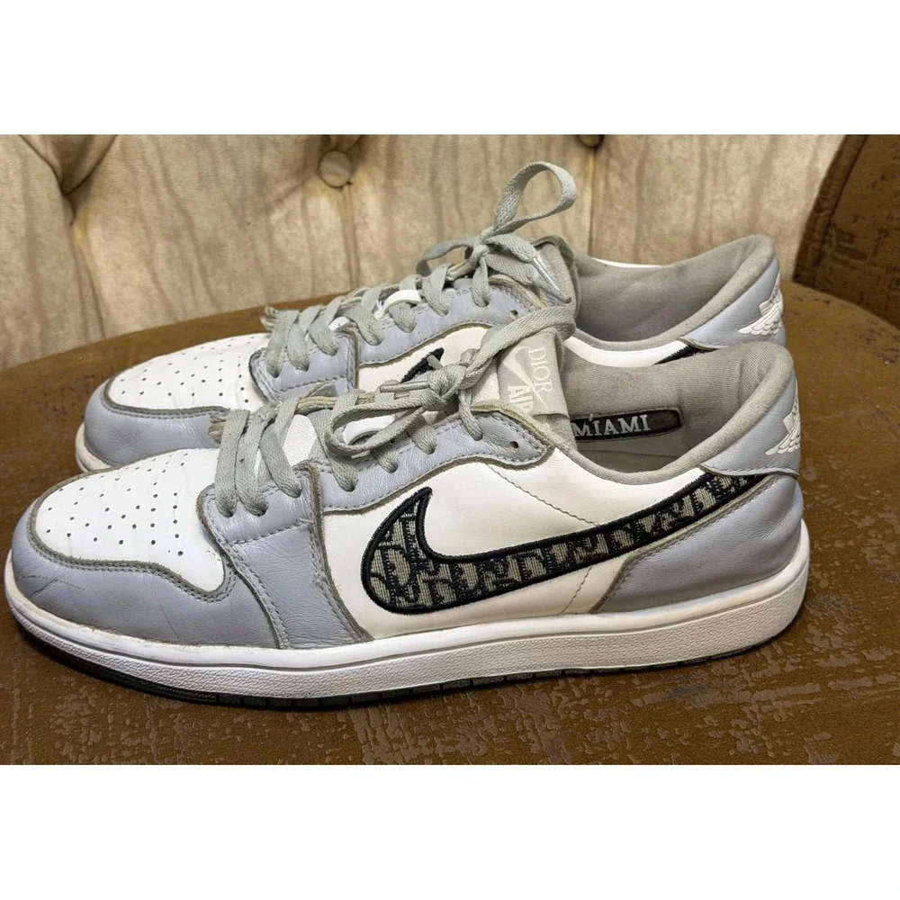 Nike Air Jordan 1 Low Dior Wolf Grey Sail CN8607-002 Mens Size 10 Luxury
